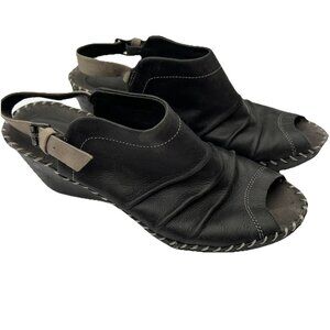 Bussola Black Soft Leather Wedge Sandals Slingback Womens Size 41 US 10.5-11